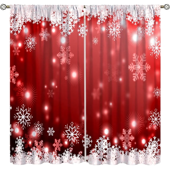 Christmas Curtains,Winter Snowflake Red Background New Year Christmas Holiday Bedroom Living Room Blackout Decorative Curtains 42" W X 63" L