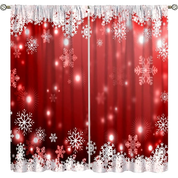 Christmas Curtains,Winter Snowflake Red Background New Year Christmas Holiday Bedroom Living Room Blackout Decorative Curtains 42" W X 63" L
