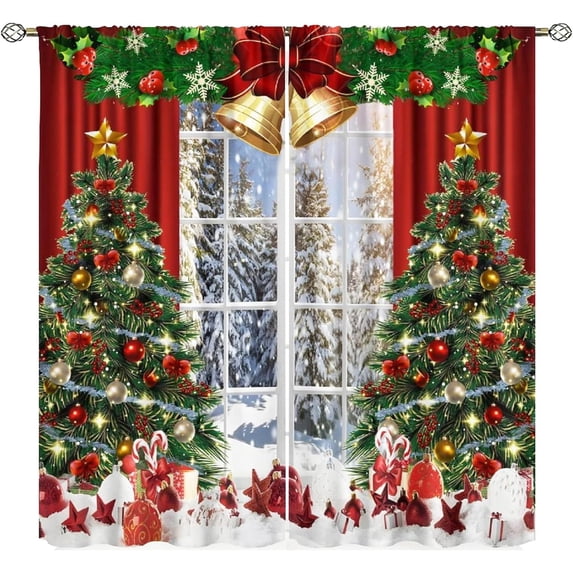 Christmas Curtains, Xmas Tree Various Presents, Living Room Bedroom Window Drapes 2 Panel Set, 84" X 84" Blackout