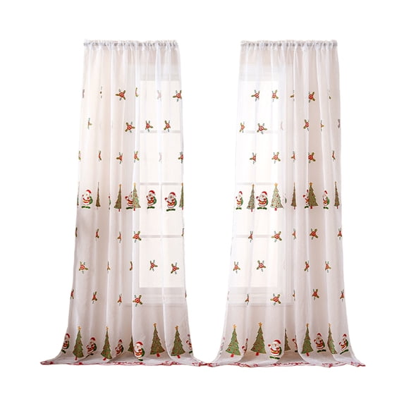 Christmas Curtains for Living Room - Sheer Drapes for Winter Holiday Bedroom Kitchen Window Decoration , 51.18*84.25In White