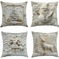 Christmas Cushion Covers Set of 4, 3D Soft White Christmas Throw Pillow Covers Snowman Reindeer Trees Decor Holiday Pillow Cover Farmhouse for Couch Sofa Bed(20" x 20" (Pack of 4))