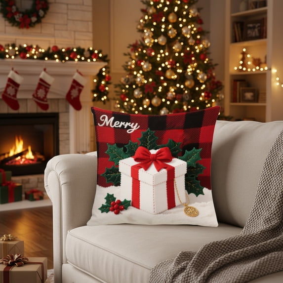 Christmas Cushion Pillow, with Breathable, Warm & Soft Design, 18 x 18 In, Machine Washable and Made of Cotton for Living Room