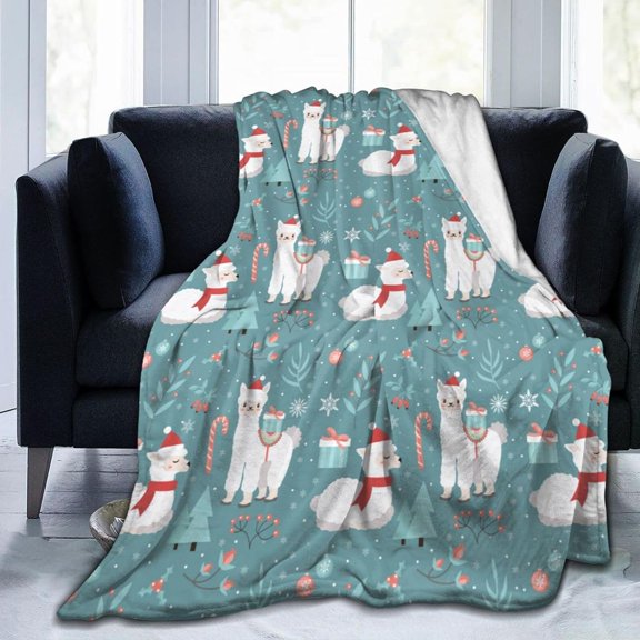 Christmas Cute Alpaca Pattern Throw Blanket Soft Lightweight Cozy Premium Flannel Warm Bed Blanket for Bedroom Living Couch All Seasons 50"X40"