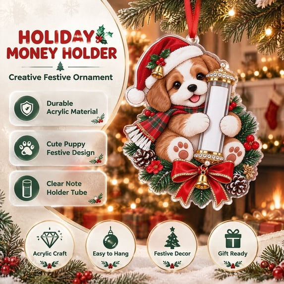 Christmas Cute Animal Cash Gift Ornament, Money Holder Hanging Christmas Decorations, 2d Flat Christmas Money Holders for Cash for Tree, Holiday (Dog)