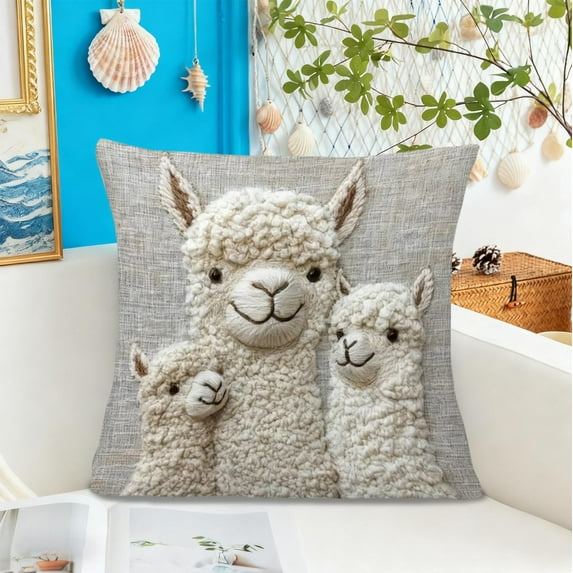 Christmas Cute Animals Pillow Covers 18x18 Alpaca 2.5D Decorative Pillows Case Short Plush indoor for Couch Sofa Room Home Decor