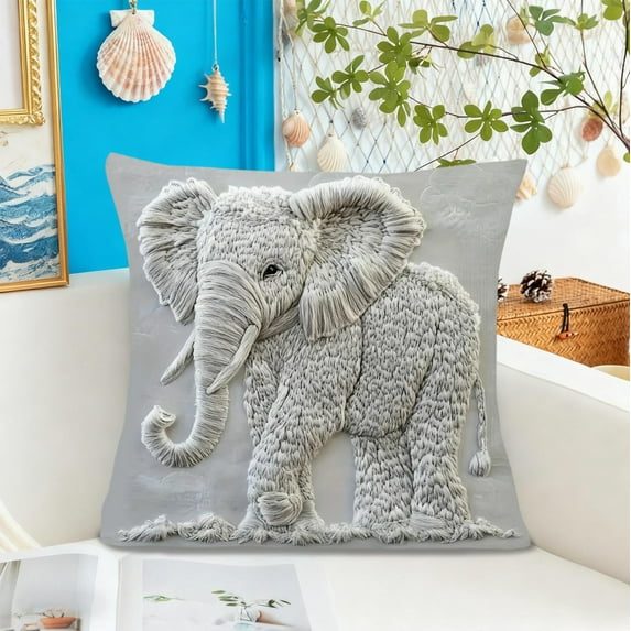 Christmas Cute Animals Pillow Covers 18x18 Elephant 2.5D Decorative Pillows Case Short Plush indoor for Couch Sofa Room Home Decor