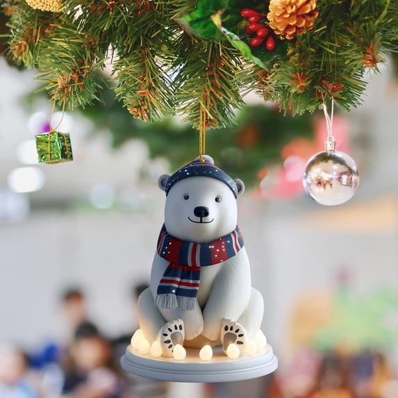 Christmas Cute Bear Acrylic Flat Pendant for Festive Tree Decoration and Holiday Souvenir