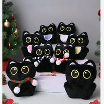 Christmas Cute Big Eyes Black Cat Plush Doll with Bead Chain, Stuffed Animals Plush Toys, Plush Pillow Toys, Cute Plush Dolls, Christmas Gifts