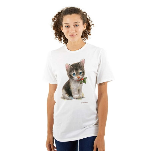 Christmas Cute Brown and White Kitten Women's Graphic T Shirt Tees Brisco Brands S
