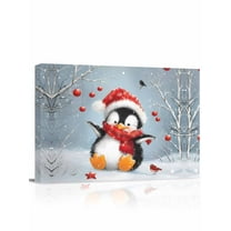 Christmas Cute Canvas Print Wall Art Framed Canvas Art Wall Decor Hat Pictures Painting Morden Artwork for Living Room Bedroom, Ready to Hang - 12"x16"