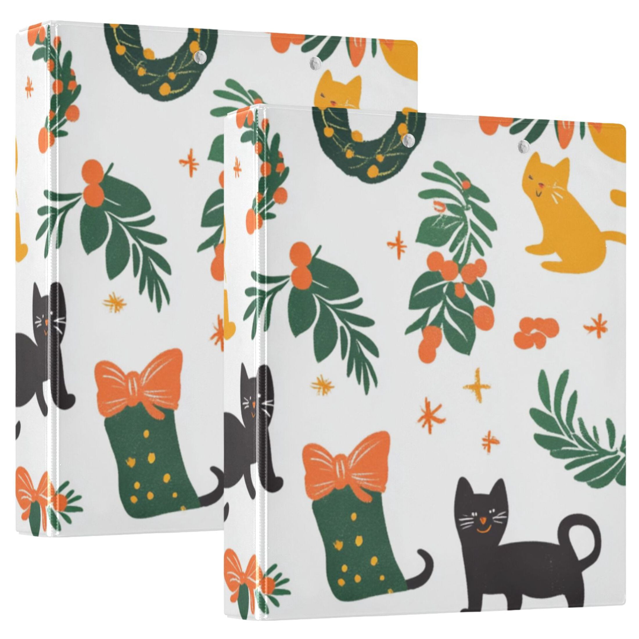 Christmas Cute Cats 3 Ring Binders 1.5 inch Hardcover File Folders with Interior Pockets A4 Size Organizer for School Office Hospital