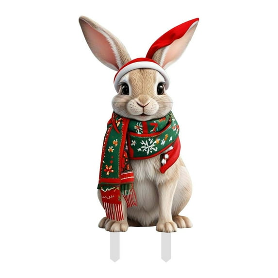 Christmas Cute Chicken Hedgehog Rabbit 2D Flat Printing Acrylic Insert Card Ground Stake Art Garden Decoration for Colorful Christmas Outdoor Use