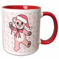 thumbnail image 1 of 3drose, Christmas Cute Dancing Pink Teddy Bear with Santa Hat, 11oz Two-tone Red Mug, 1 of 6