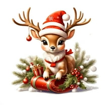 Christmas Cute Deer With Santa Hat Window Stickers And Home Wall Stickers 1 Piece For Festive Home Decor