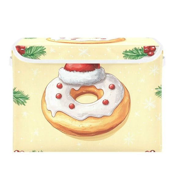 Christmas Cute Doughnut Foldable Storage Bin with Lid and Handle Collapsible Storage Box 16.5 x 12.6 x 11.8 inches