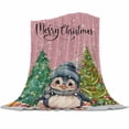 thumbnail image 1 of Christmas Cute Flannel Blanket for Bed,Travel and Camping, Penguin Xmas Tree Snowflake Pink Super Soft Cozy Blanket for All Seasons 50"x60", 1 of 6