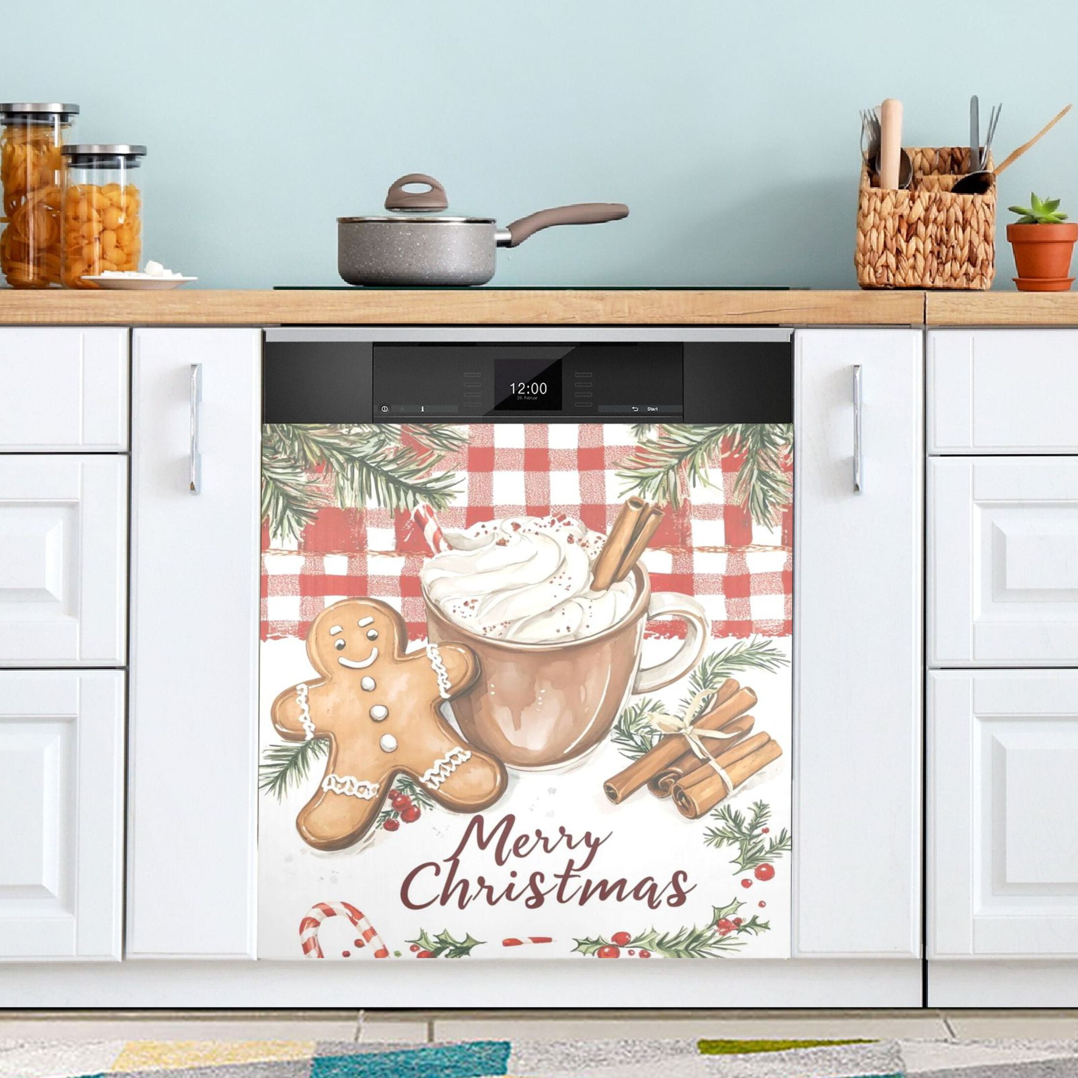 Christmas Cute Gingerbread Man Dishwasher Magnet Cover Reuseable Refrigerator Magnet Cover Decal Fridge Microwave Stickers Hoilday Party Decor 23 x 26 Inch