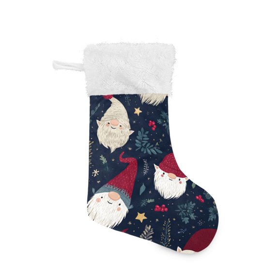 Christmas Cute Gnomes Faces Holly Leaves Stars Christmas Stockings Large Capacity 18 inch Gift Bag with Hook Xmas Holiday Decor 1 Pack