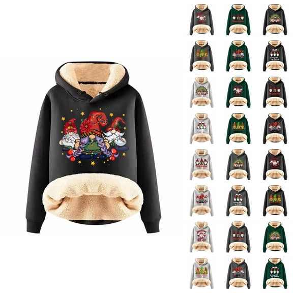 Christmas Cute Gnomes Hoodies for Women 2025 Long Sleeve Heavyweight Holiday Hooded Sweatshirt Pullover Tops
