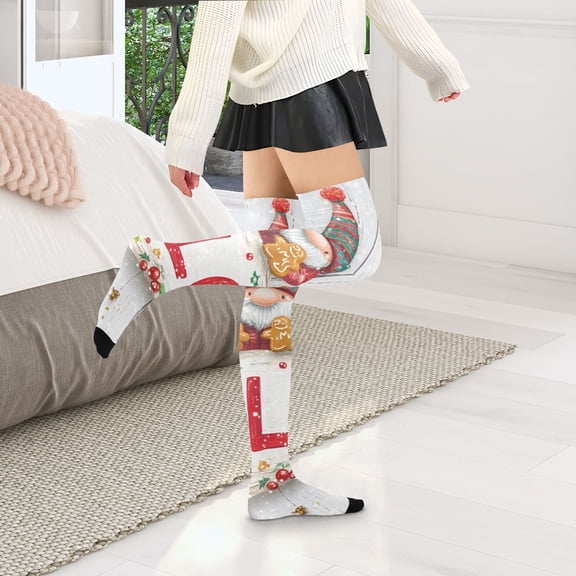 Christmas Cute Gnomes Welcome Womens Thigh High Stocks Over Knee High Socks Thigh Tigh Boot Stockings