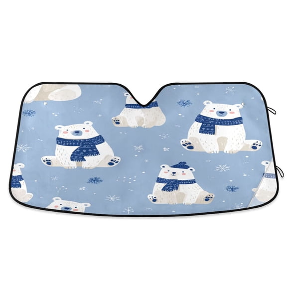 Christmas Cute Polar Bears with Blue Scarves Windshield Sun Shade Automobile Visor Accordion Folding Car Accessories S