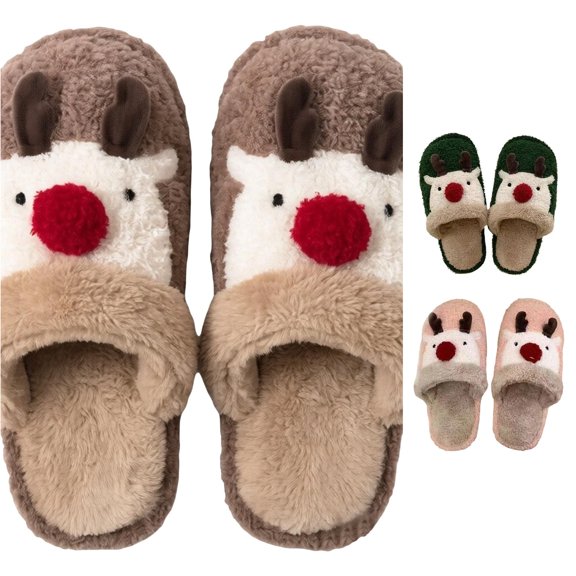 Christmas Cute Print Slippers for Couples, Winter Warm House Slippers Indoor Anti- Soft Sole, Cozy Fuzzy Home Shoes for Men Women Christmas Gifts