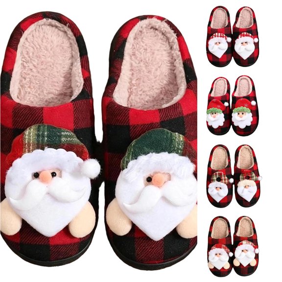 Christmas Cute Print Slippers for Women Men, Winter Warm House Slippers Indoor Anti-, Cozy Fuzzy Home Shoes for Christmas Gifts