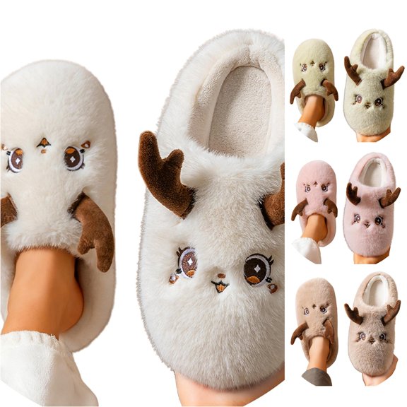 Christmas Cute Print Slippers for Women Men, Winter Warm House Slippers Indoor Anti- Soft Sole, Cozy Fuzzy Home Shoes for Christmas Gifts
