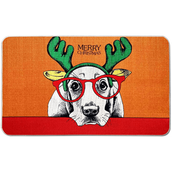 Christmas Cute Puppy Dog Door Mat 18 x 30 Inch,Winter Holiday Indoor Outdoor Home Garden Non-Skid Floor Mat,Christmas Rubber Door Rug