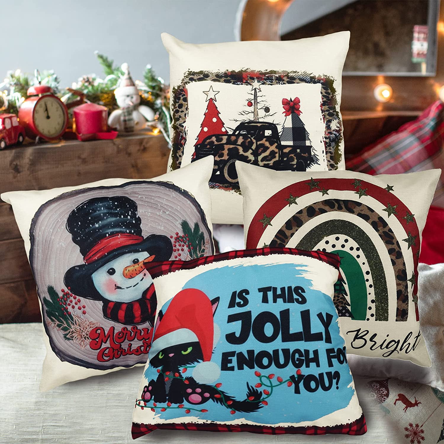 Christmas Pillow Covers 18x18 Set of 4 Throw Pillow Cover