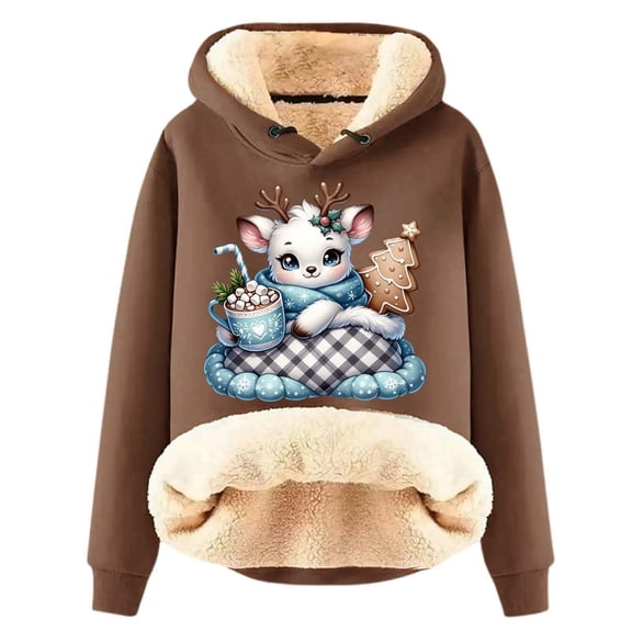 Christmas Cute Reindeer Hoodies for Women 2025 Long Sleeve Heavyweight Hooded Sweatshirt Pullover Tops
