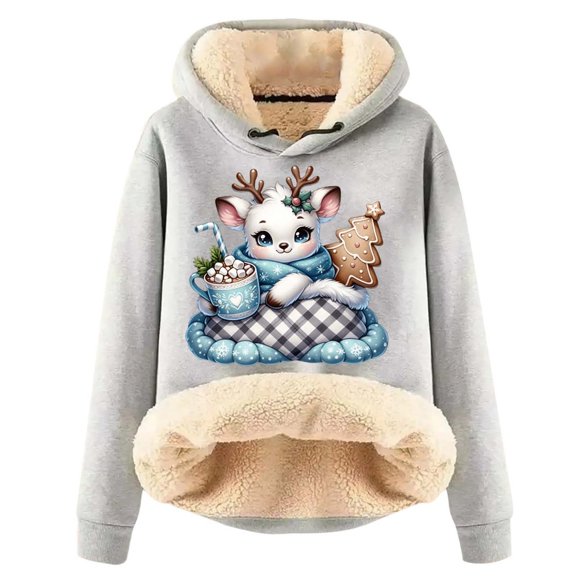 Christmas Cute Reindeer Hoodies for Women 2025 Long Sleeve Heavyweight Hooded Sweatshirt Pullover Tops
