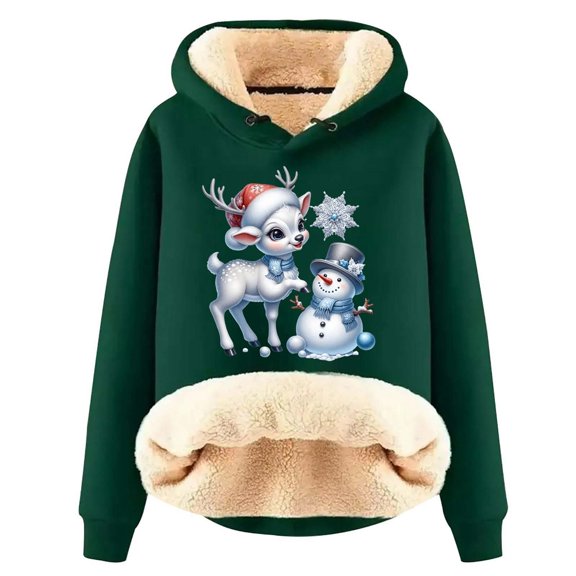 Christmas Cute Reindeer Hoodies for Women 2025 Long Sleeve Heavyweight Hooded Sweatshirt Pullover Tops
