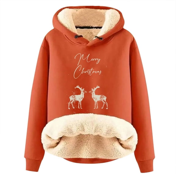 Christmas Cute Reindeer Hoodies for Women 2025 Long Sleeve Heavyweight Hooded Sweatshirt Pullover Tops