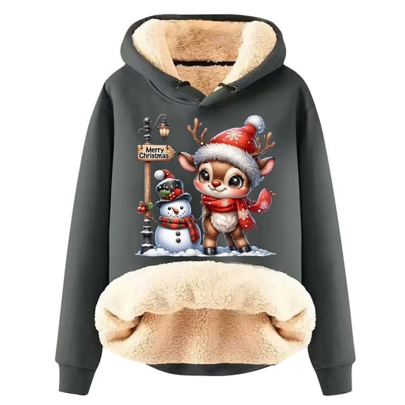 Christmas Cute Reindeer Hoodies for Women 2025 Long Sleeve Heavyweight Hooded Sweatshirt Pullover Tops