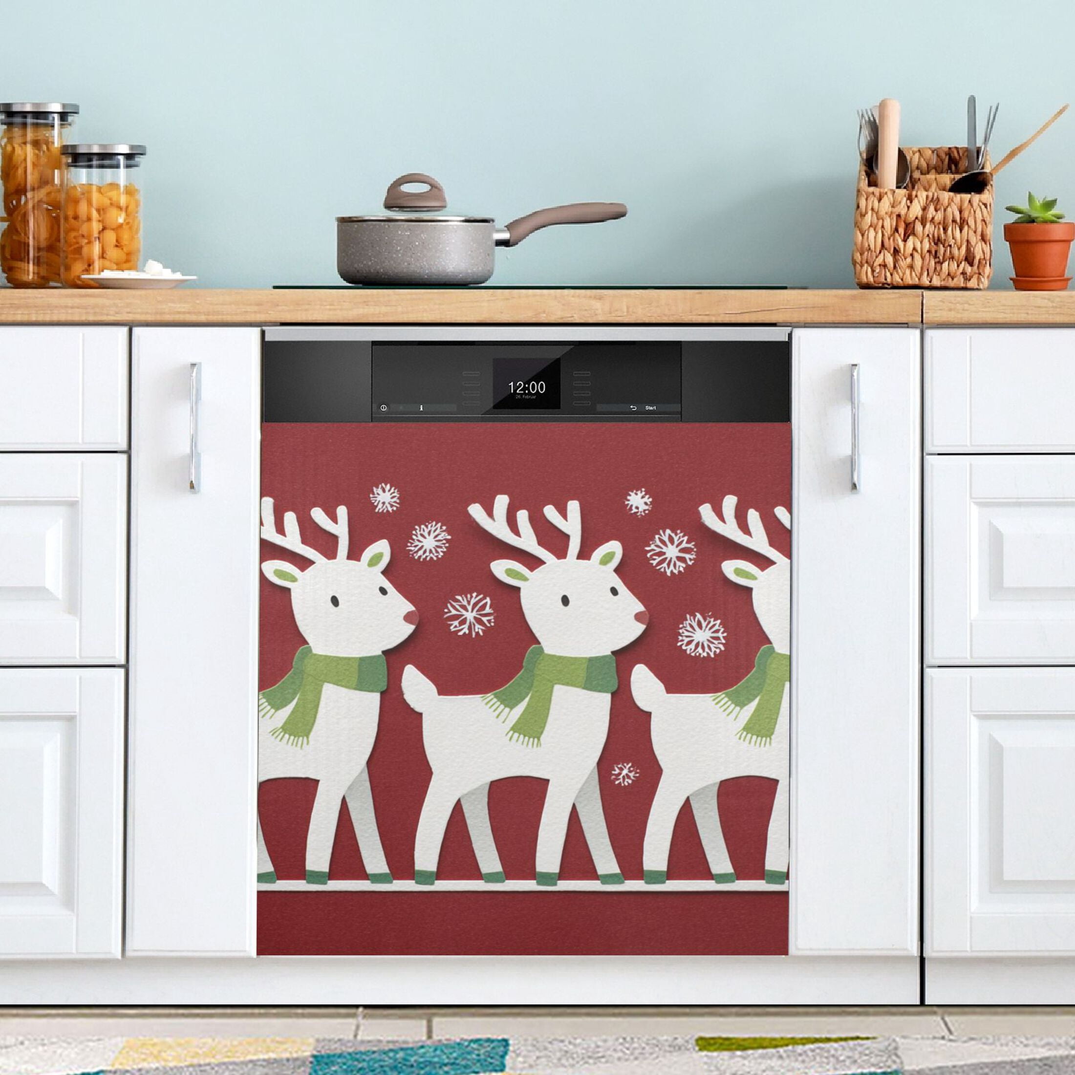 Christmas Cute Reindeer Snowflakes Papercut Dishwasher Magnet ...