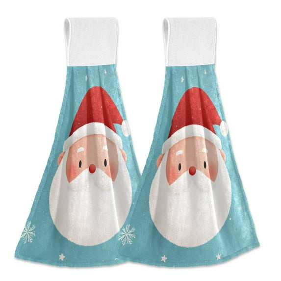Christmas Cute Santa Claus Face Snowflake Hanging Towels with Loop Hand Towels Nylon Fastener Tape Design Dish Cloths 2 Pieces