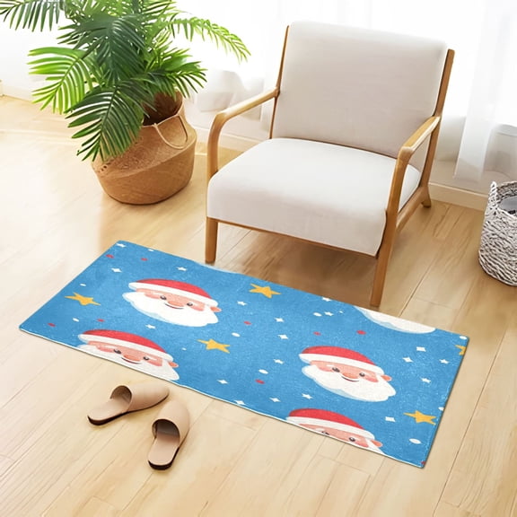 Christmas Cute Santa Faces Stars Plush Carpet Non Slip Runner Rug Absorbent Bath Mat 39" x 20"