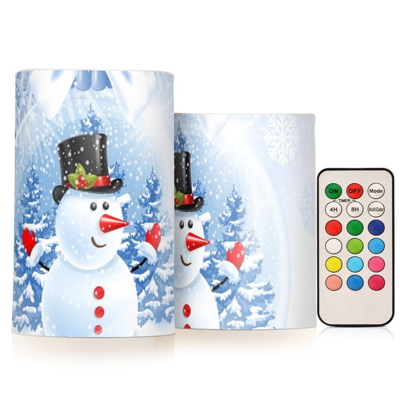 Christmas with Cute Snowman 2 PCS LED Flickering Flameless Candles with Remote Control Realistic 3D Wick LED Window Candles Sets for Wedding Table Home Decoration Gifts