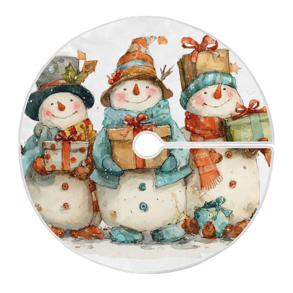 Christmas Cute Snowman Holding Presents Christmas Tree Skirt Opening Design Floor Mat Holiday Decor 35 inch