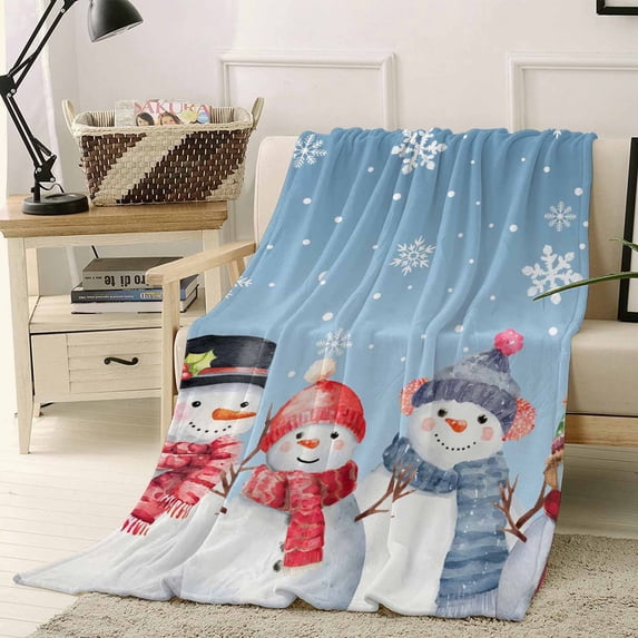 Christmas Cute Snowman Throw Flannel Blanket 40x50In Winter Snowflakes Blue Ombre Super Soft Cozy Bed Blanket, Lightweight Plush Fuzzy Bed Throw for Bedroom Sofa Couch Living Room