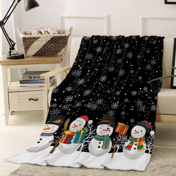 Christmas Cute Snowman Throw Flannel Blanket 40x60In Snowflakes Winter Black Texture Super Soft Cozy Bed Blanket, Lightweight Plush Fuzzy Bed Throw for Bedroom Sofa Couch Living Room