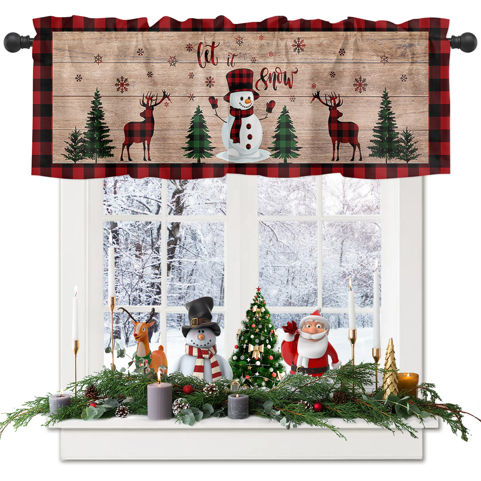 Christmas Cute Snowman Tree Winter Snowflake Window Valances for ...