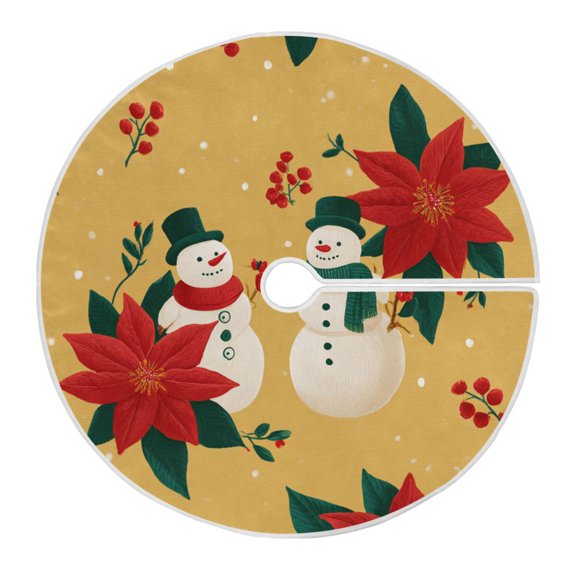 Christmas Cute Snowman with Poinsettia Christmas Tree Skirt Opening Design Floor Protection Holiday Decor 47.2" Diameter M