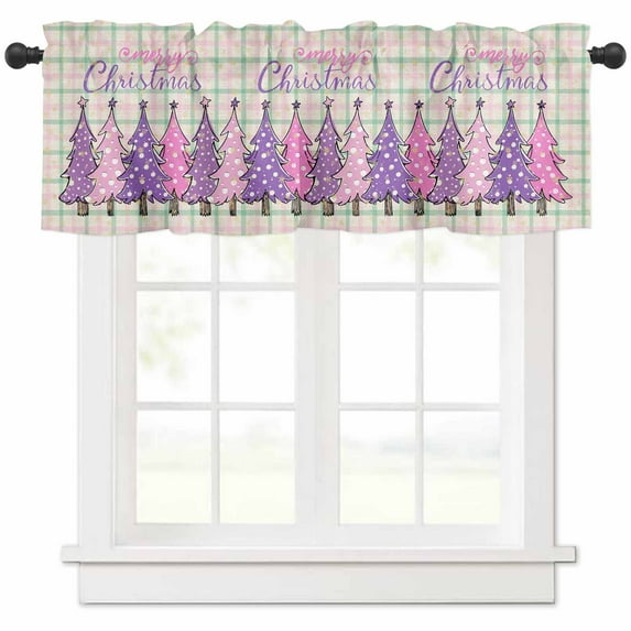 Christmas Cute Valances for Windows, Gradient Plaid Striped Colorful Polka Dot Xmas Tree Light Filtering Window Treatment Valances, Rod Pocket Small Curtains for Kitchen/Bathroom, 56"x16"