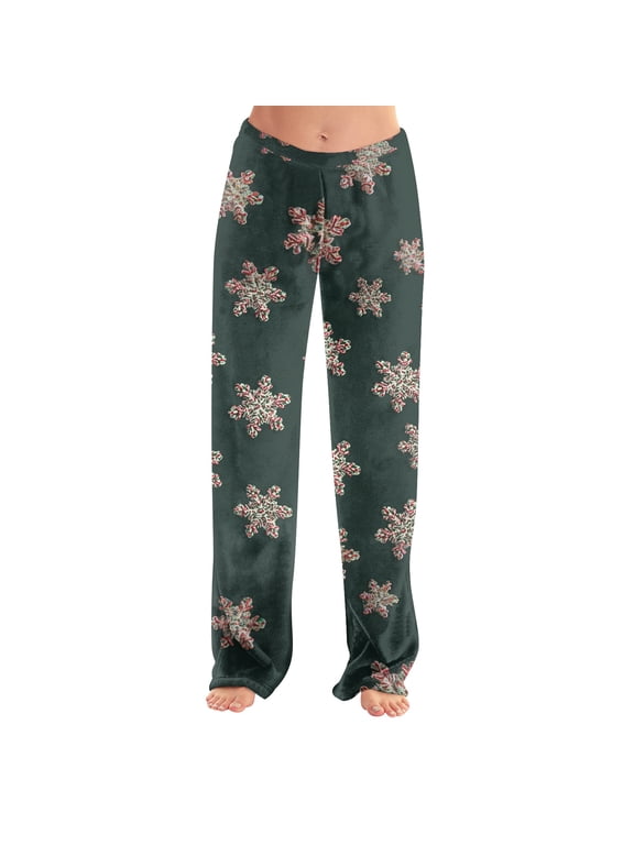 Christmas Cute Womens Pajamas Casual Flannel Christmas Snowflake Print Pajama Pants Soft Elastic Waist Comfy Sleep Lounge Pants Fall Holiday Pj Bottoms Black XS