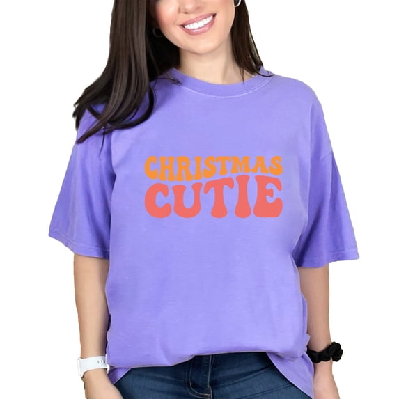 Christmas Cutie, Winter Season, Celebration or Party Themed, Groovy Retro Wavy Text, Violet Comfort Colors T-Shirt, Large