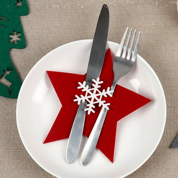 Christmas Cutlery Holders Set - Felt Cutlery Bag with Knife & fork,Festive Holiday Party Tableware Decor,Red Tree Dinnerware for Home & Gifts