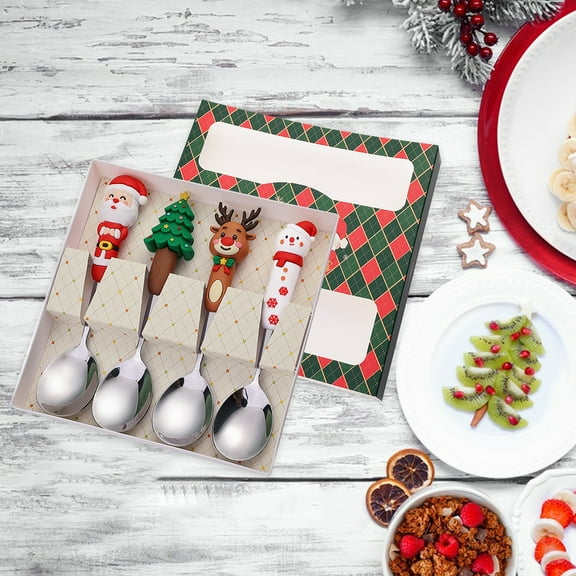Christmas Cutlery Set, Snowman Spoon and fork, Festive Stainless Steel Dessert Spoons for Holiday Tableware, Silver Christmas Gift Boxed Cutlery