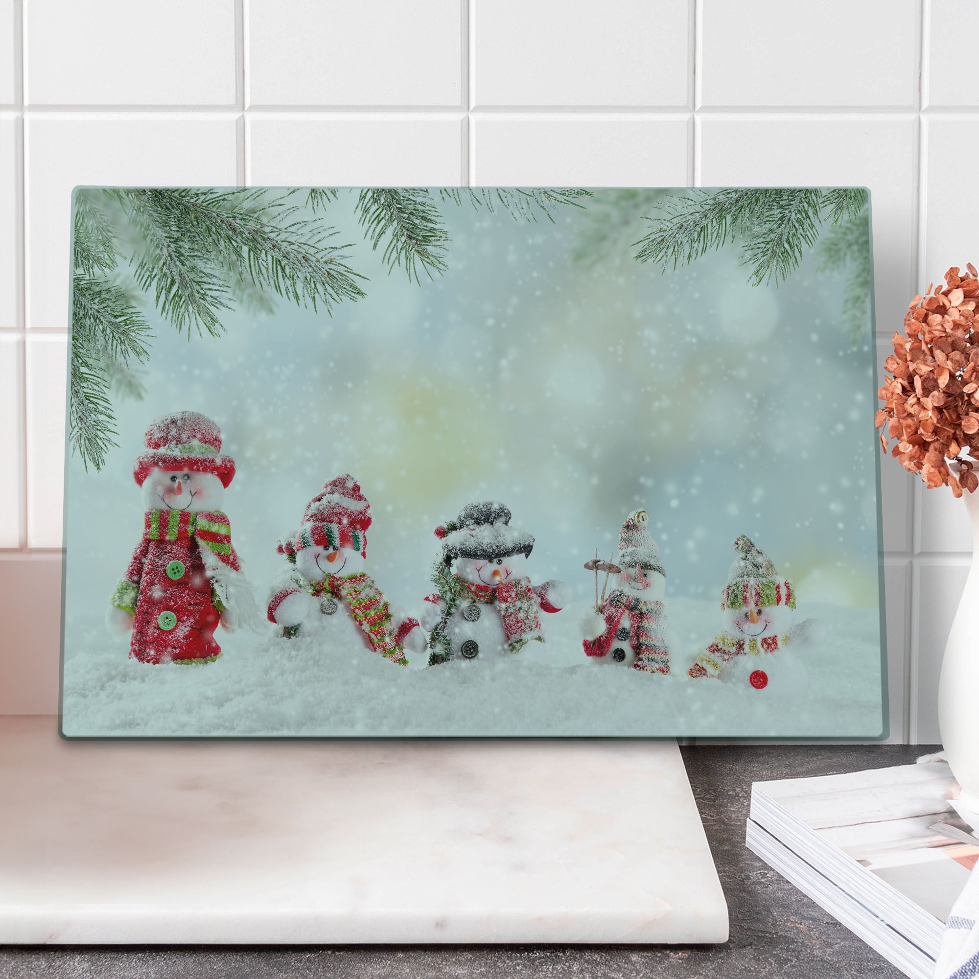 Large Rectangular Christmas Snowman Tempered Glass Cutting Board